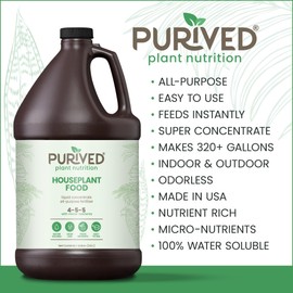 Purived 1gal All-Purpose Liquid Plant Fertilizer - Makes 320 Gallons, for Indoor Houseplants, All-Natural, Groundwater Safe, Made in USA