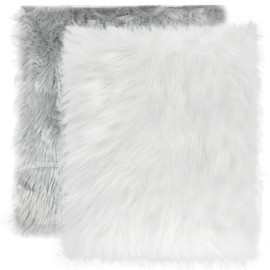 2 Pack Newborn Photography Props Blanket 28" x 24" White Soft Photoshoot Background Backdrop Gray Faux Fur Baby Photoshoot Props Newborn Photography Fur Mat (White&Grey)