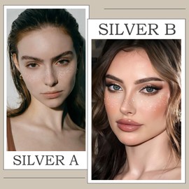 24PCS Face Makeup Patches, Silver Glitter Freckles Face Tattoo, Glitter Freckles, Sparkle Makeup Patches, Waterproof Face Glitter Speckles Patches for Women