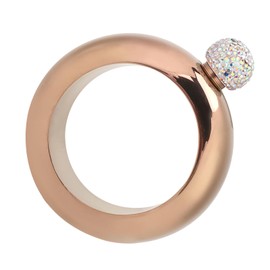 Stainless Steel Bracelet Flask for Women Crystal Surround Set Portable 3.5oz Bracelet Jug Hollow Round Hip Flask for Party Pub Night Club Outdoor Activities (Bright Rose Gold)