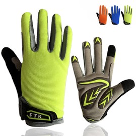 Kids Cycling Gloves Full Finger Gel Padded Anti Slip Value Pair, Bike Gloves Girls Boys Junior Good Grip Breathable for MTB BMX Dirtbike Ridding Sport Outdoor(XL,Cyan)