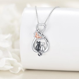 Grmdit Sterling Silver Infinity Cat Pendant Necklace for Women - I Love You Forever Cat Lover Jewelry Gift