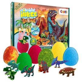 INKEE DINO Gift Box with 6 Children's Bath Bombs, Contains 6 Different Dinosaur Figures to Collect - 6 x Bath Bombs Children with Surprise