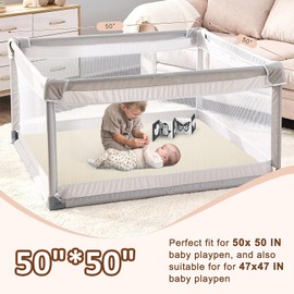 Baby Play Mat 50x50 Thicken Foam Cushioned & Waterproof Playpen Mat with Baby Book, 1.3" Thick Non-Toxic Cushioned, Waterproof Soft Crawling Mat for Infants and Toddlers, Wipe-Clean Playmat, Beige