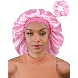 Satin Bonnet for Sleeping, Silk Cap, Sleep Cap for Curly Hair, Long Dreadlock, pink