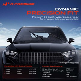 A-Premium Pack of 2 Windshield Wiper Blades with Wear Indicator & Towel - Compatible with Subaru Outback 2015-2019, Forester 2014-2018, Legacy 2015-2019 - 26" and 17", Hook Connector