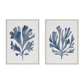 Kate and Laurel Sylvie Sophisticated Neutral Coral Blue 1 and 2 Framed Canvas Wall Art Set by The Creative Bunch Studio, 2 Piece 18x24 White, Soft Coastal Art for Wall