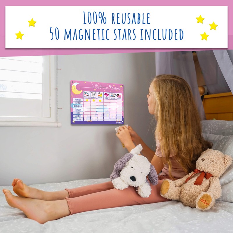 Amonev Children's Magnetic Bedtime Routine Reward Chart. Magnetic Sticker Chart.