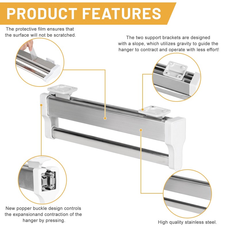 DBREAKS Extendable Clothes Rail for Pull-Out Clothes Hangers, Wardrobe Rail,