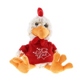 DolliBu I Love You Plush Sitting Rooster - Cute Stuffed Animal with Red Shirt and with Name Personalization for Valentine, Anniversary, Romantic Date, Gift - 6.5 Inches