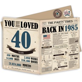 Blazeon Jumbo 40th Birthday Card for Women Men, Vintage 40th Birthday Party Decorations for Her Him, Retro 40 Year Old Birthday Card, Double-Sided with Two Stickers
