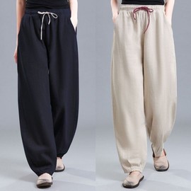 Sohamsoham Women's Cotton Linen Dropped Lantern High-Waist Pants - 2023 Spring Summer New Arrival Harem 2XL 62.50 Kg - 70.00 Kg / White 3ea