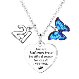 Waeceip 21st Birthday Necklace for Women, Family & Friends - Inspirational Butterfly Necklace in Stainless Steel