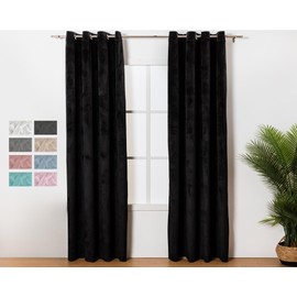 TRAMAS+ Velvet Blackout Curtains, Heat-Insulating Curtains, 1-Piece 140 x 260 cm, Curtains with Eyelets, Curtains for the Living Room, Bedroom and Living Room - Black