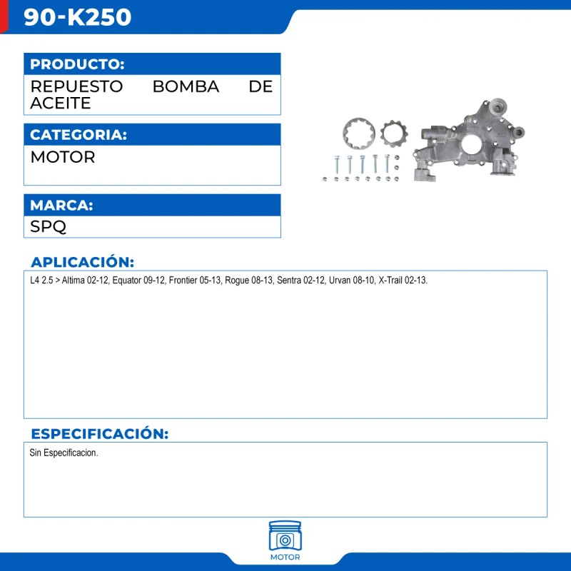 Repuesto Bomba De Aceite Nissan Rogue 2008-2013 L4 2.5