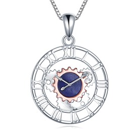 KZX Lapis Lazuli Steampunk Gears Pendant Statement Necklace S925 Sterling Silver Clock Gear Necklaces Jewelry Gifts for Men