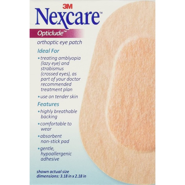Nexcare Opticlude Eyepatch, Regular Size, Contoured for Fit, Hypoallergenic Adhesive, Designed to Help Lazy Eye, for Boys and Girls, 60 Count