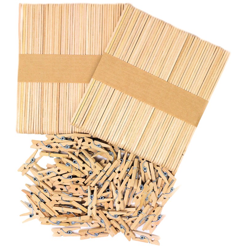 Lolly Sticks and Mini Pegs Natural Wooden 200pcs - 100
