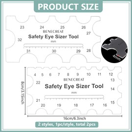 BENECREAT 2Pcs Acrylic Doll Safety Eye Sizer Tool, 4~32mm Diameter Measuring Ruler, Crochet Tool for DIY Craft, Plush Bear Eye Installation, Doll Making, 3x6.3inch