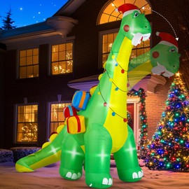 Calmbee 10 FT Christmas Inflatables Decoration, Giant Movable-Head Dinosaur with Built-in LEDs, Indoor Outdoor Holiday Yard Garden Lawn