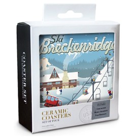 Lantern Press Ski Breckenridge, Colorado, Retro Ski Resort (Set of 4 Ceramic Coasters, Cork-Backed, Absorbent)