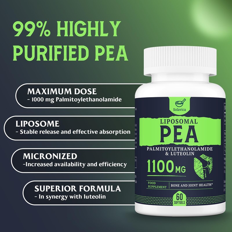 Solavica Liposomal Palmitoylethanolamide (Pea) 1100mg with Luteolin, Micronized Pea -