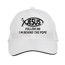 Makoroni - Follow ME I M Behind The Pope Christian Jesus Fish Hat Adjustable Cap, DesH53 White