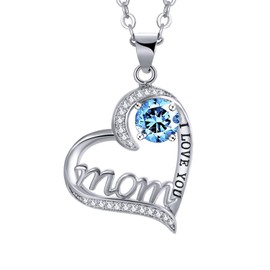 UEUC I LOVE YOU Mom Love Heart Necklace,925 Sterling Silver Plated Rhinestone Necklace for Mom Birthday,Best Mother Jewelry Gift
