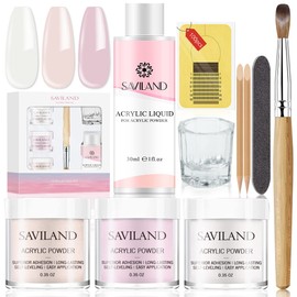 Saviland Acrylic Nail Kit - Clear Pink Nudes Acrylic Powder & Acrylic Liquid with Acrylic Nail Brush Nail Forms All-in-One Acrylic Nail Kit System for Nail Art Salon Use Home DIY