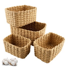 Zosenyer Braided Storage Basket, 4 Stackable Bathroom Baskets, Storage Basket for Living Room, Kitchen, Children's Room, Bathroom, Suitable as a Nappy Organiser and Cutlery Basket