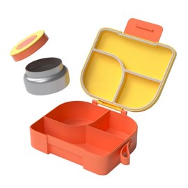 Pick Box - Hot & Cold - 3 Compartment Lunch Box with Food Flask (Yellow)