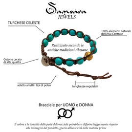 Samsara Tibetan Buddhist Bracelet - Shamballa with Sky Blue Turquoise - Waxed Cotton Thread, Cotton, stone, Light Blue Turquoise
