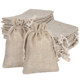 ABSOFINE Pack of 25 Jute Bags with Drawstring, Jute Bags 10 x 15 cm Small Bags Fabric Bags for Filling Linen Bags for Advent Calendar Jewellery Lavender Blossom Party Gifts and DIY Crafts