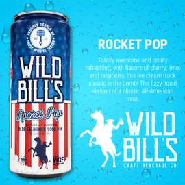 Wild Bill's Rocket Pop Soda Classic Craft Soda Pop Soft Drinks, Sodas Made with Pure Cane Sugar, Caffeine Free, NO High Fructose Corn Syrup, Gluten Free, Vegan, Low Sodium, 12 Oz 12 Pack