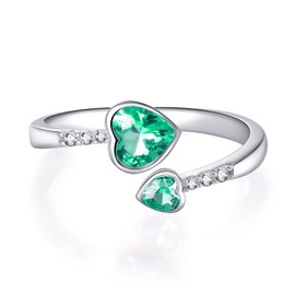 LANE WOODS Simple Cute Sterling Silver Rings May Birthstone Jewelry for Women Valentines Day Gifts (Dark Green)