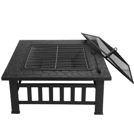 Segawe Outdoor Backyard Patio Garden Stove Fire Pit W/Cover 32" Square Metal Firepit
