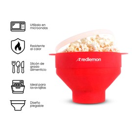 Redlemon Palomera para Microondas de Silicón, Palomitas Sin Utilizar Aceite, Capacidad para 15 Tazas de Maíz Palomero