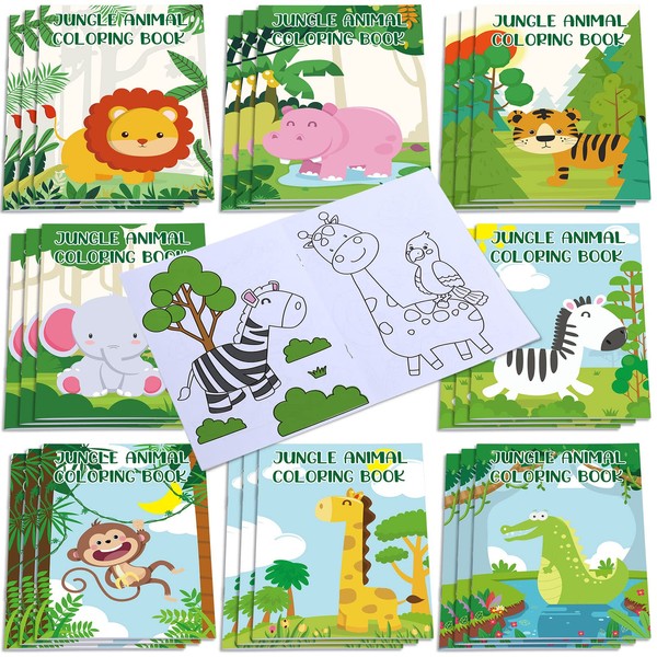 24 Colouring Books Jungle Safari Animals Theme Party Favors for Children Boys Mini DIY Drawing Books Forest Animals Drawing Album for Birthday Gifts