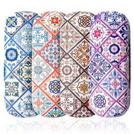 HAASIKI Pack of 4 Hard Glasses Case, Hard Shell Glasses Case Made of Portable Canvas Fabric, Portable Glasses Protective Case, Glasses Cases for Men, Women, Children, pink, m