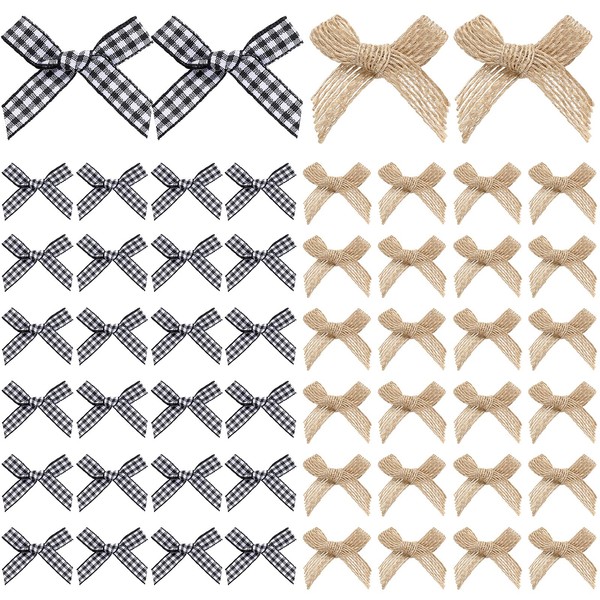 48 Pieces Christmas Decoration Mini Bows Buffalo Plaid Gingham Bows Handmade Craft Mini Bows Christmas Tree Ornament Bows for Christmas Party Indoor Outdoor Decor (Brown and Black-White Plaid)