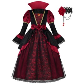 ReliBeauty Mediaeval Vampire Costume for Girls with Necklace Deluxe Vampire Costume Kids,120