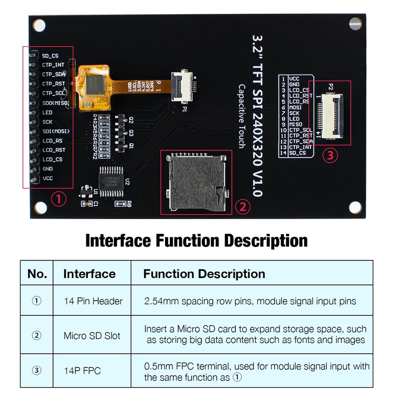 Hosyond 3.2 inch 240x320 IPS Capacitive Touch Screen LCD Module