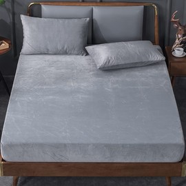 Michorinee Warm Fleece Fitted Sheet, Cashmere Feel, Cuddly Fluffy Plush Flannel, Fitted Sheet for Mattresses incl. Box Spring Bed Mattresses up to 30 cm High, 200x200 cm, Silver-Grey