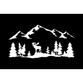 Moose Mountains Scenery LLI | Decal Vinyl Sticker | Cars Trucks Vans Walls Laptop | White | 7.4 x 3.9 in | LLI2329