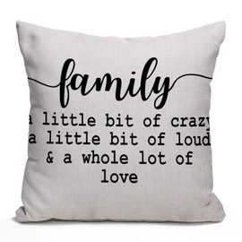Tomda Family a Little Bit of Crazy a Little Bit of Loud and a Whole lot of Love Rustic Decoration Farmhouse Décor Cotton Linen Home Decorative Cushion Cover Throw Pillow Case for Sofa Couch 45x45cm