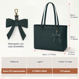 KTMOUW Bolsas de Mujer PU Impermeable Tote Bag 14 Pulgadas para Trabajo, Casual, Campus y Citas (Negra,Verde,Marrón)