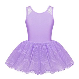 Agoky Kids Girls Sleeveless Camisole Ballet Dance Dress Leotard Ballerina Tutu Skirt Dance Wear Costumes Lavender Lace Back 8-10