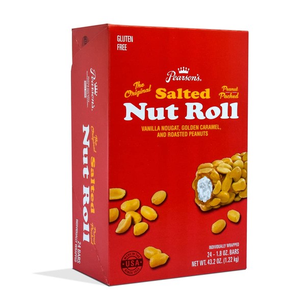 Pearson's Original Salted Nut Roll | Peanut, Caramel, Nougat Candy | 24 Full- Size Candy Bars |Bulk, Individually Wrapped