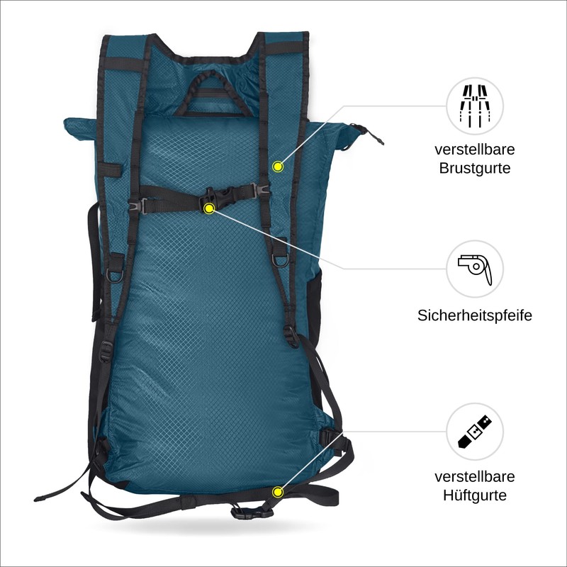 4Monster Foldable Backpack, Ultra Light, Unisex Daypack, Outdoor, 2-in-1 Belt