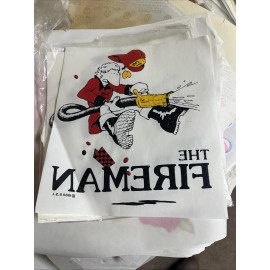 Vintage “The Fireman” Cartoon Graphic Iron On Heat Transfer T-shirt 1980 S.S.I